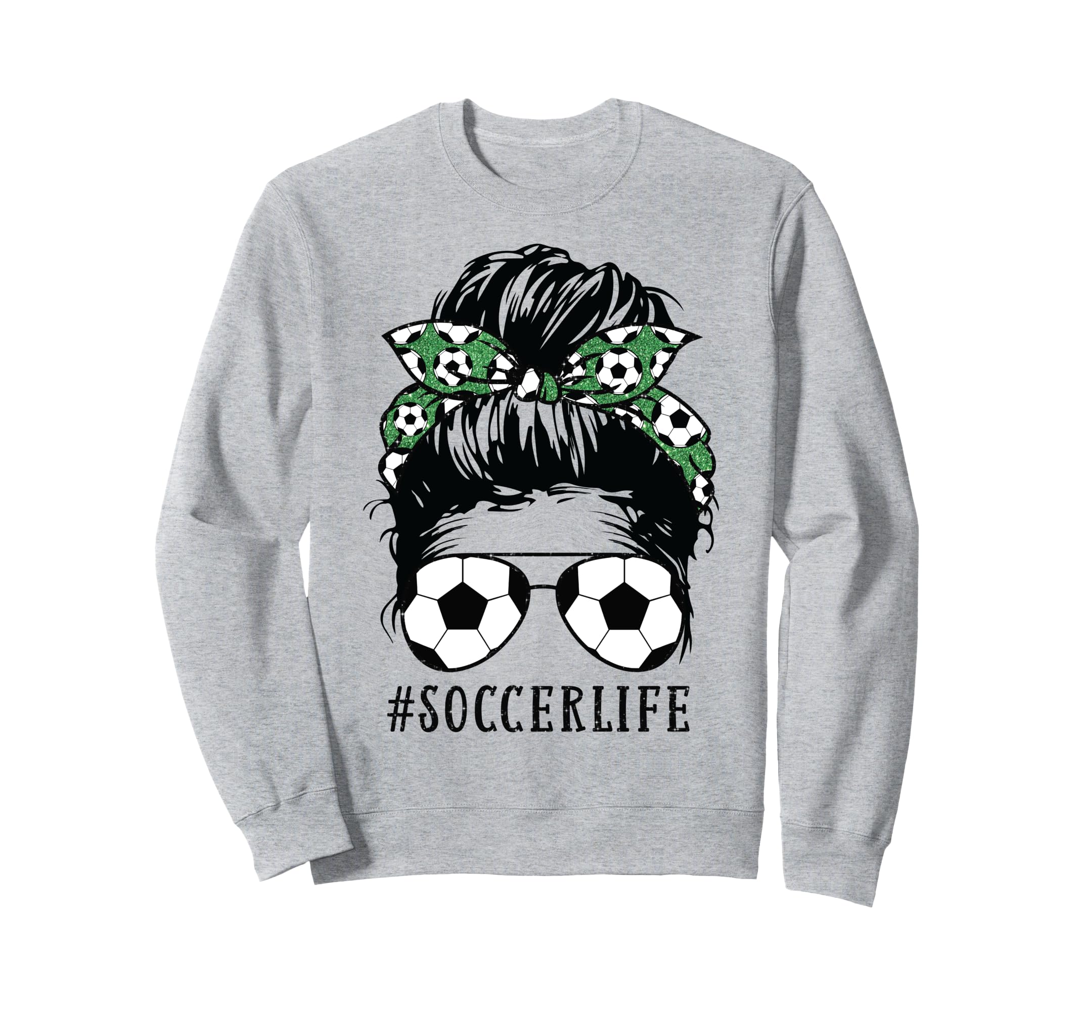 Momlife Kidlife Messy Bun Soccer Sweatshirt - Trendy Graphic for Adults
