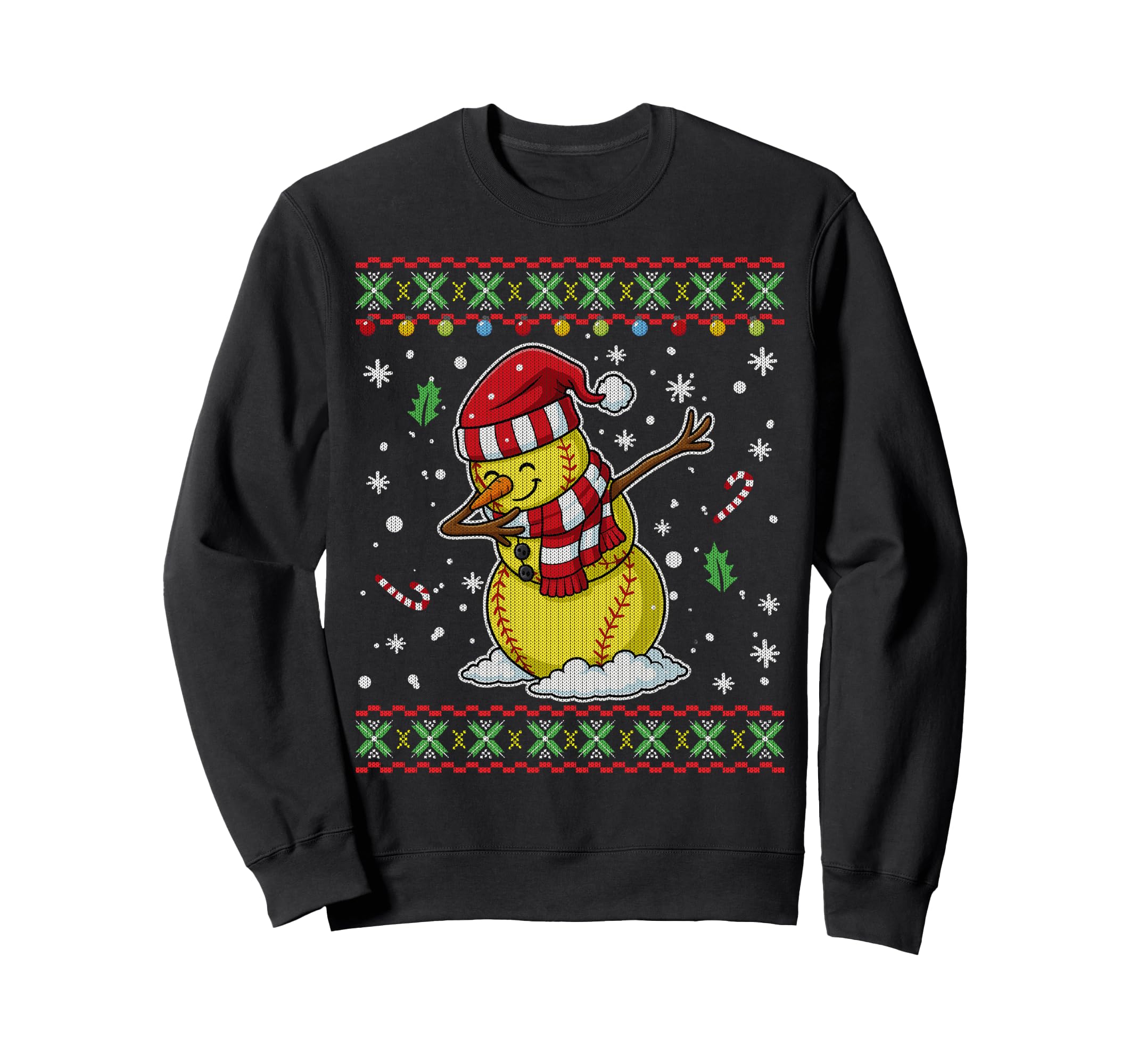 Funny Softball Snowman Dabbing Ugly Sweatshirt - Minimalist Print Unisex