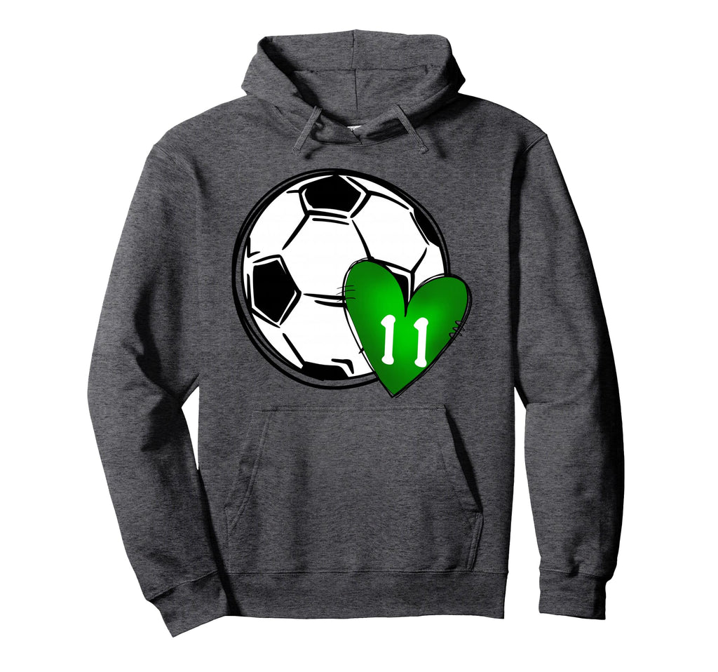 Womens Custom Soccer Mom Number 11 Heart Hoodie - Unique Graphic Men Women