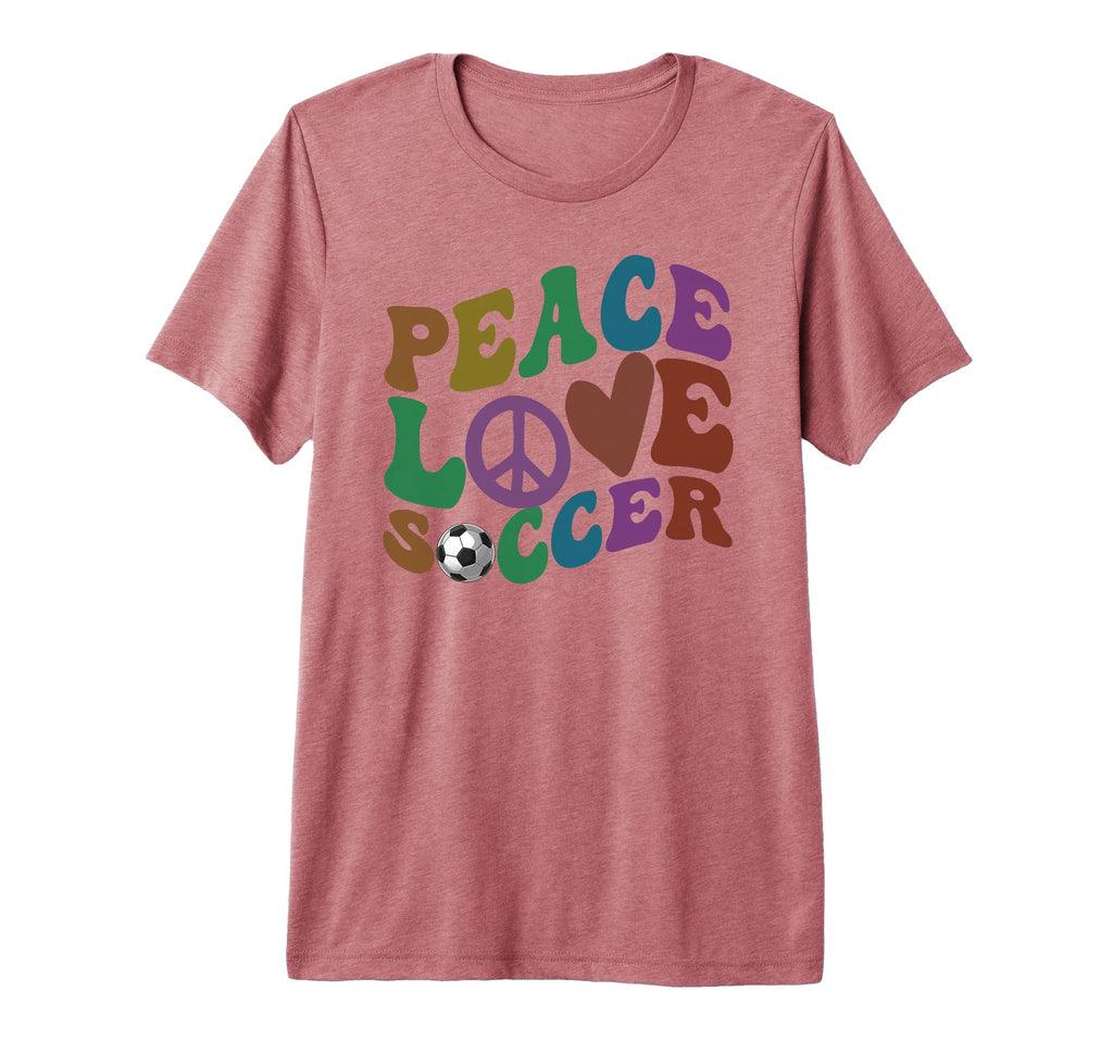 Groovy Peace Love Soccer Kicking Ball T-Shirt - Graphic Print Men Women