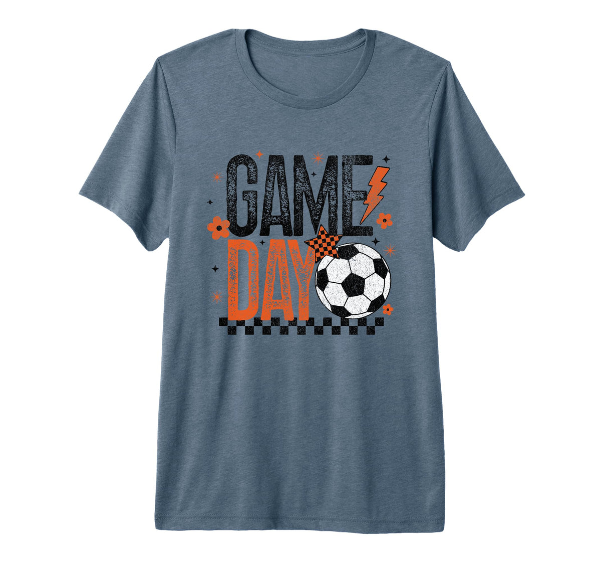 Game Day Soccer Season Checkered Orange T-Shirt - Unique Graphic Men Women