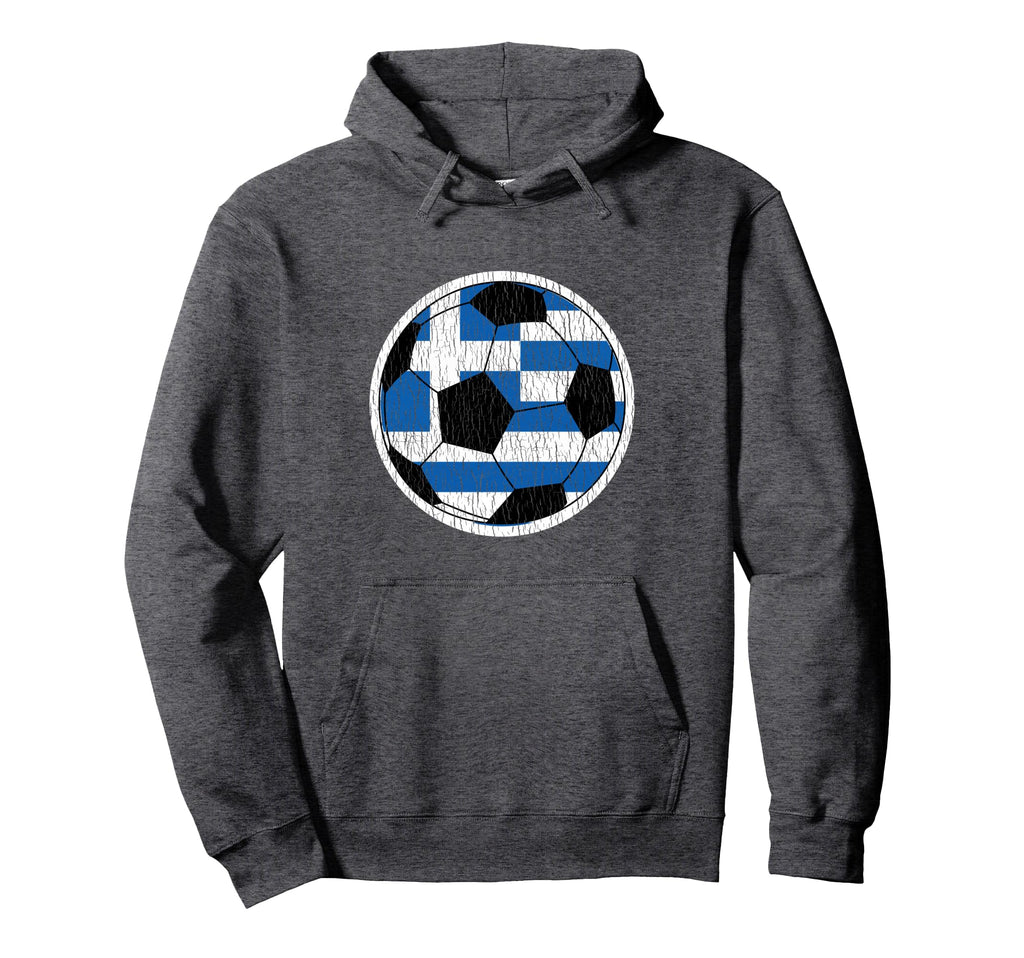 Soccer Ball Greek Flag Distressed Hoodie - Minimalist Print for Adults