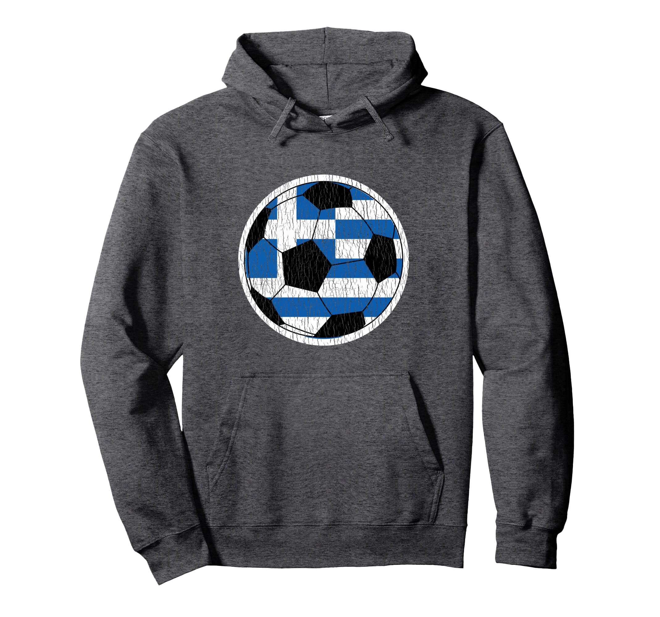 Soccer Ball Greek Flag Distressed Hoodie - Minimalist Print for Adults