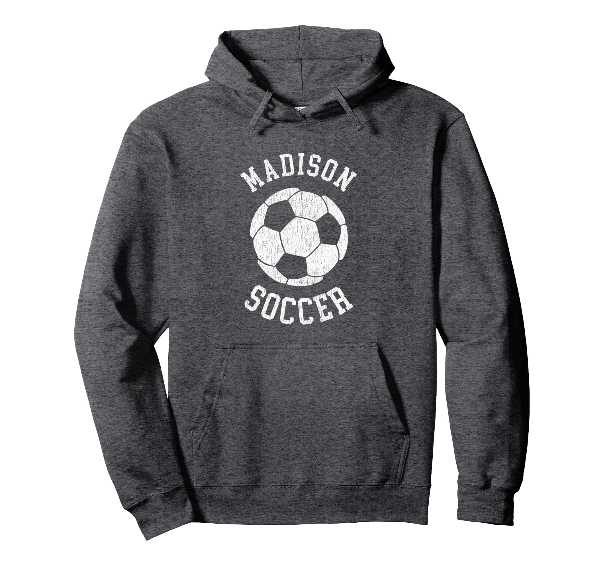 Madison Soccer Distressed 90S Hoodie - Minimalist Print for Adults