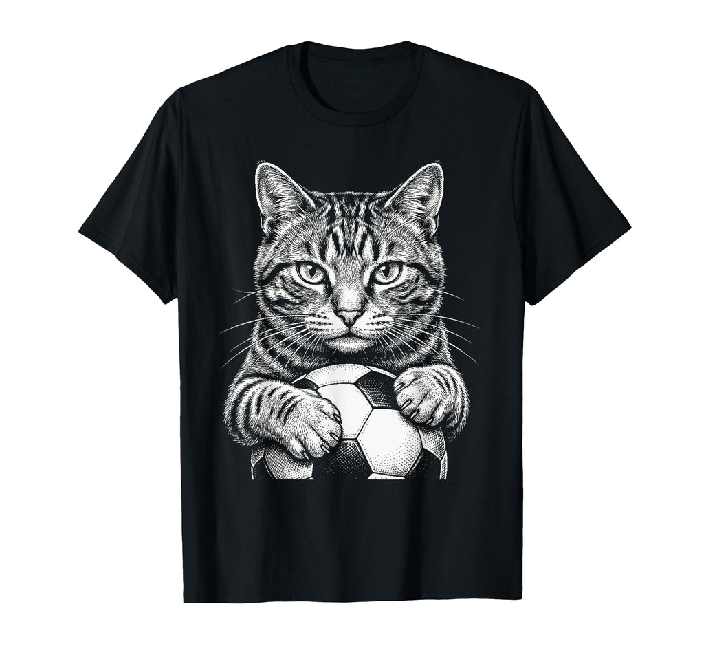 Black And White Feline Sports Tabby Cat T-Shirt - Streetwear Style Unisex
