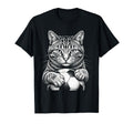 Black And White Feline Sports Tabby Cat T-Shirt - Streetwear Style Unisex
