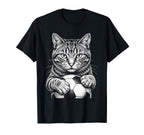 Black And White Feline Sports Tabby Cat T-Shirt - Streetwear Style Unisex