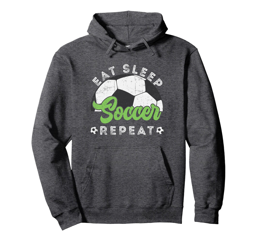 Eat Sleep Soccer Repeat Distressed Hoodie - Trendy Graphic for Adults