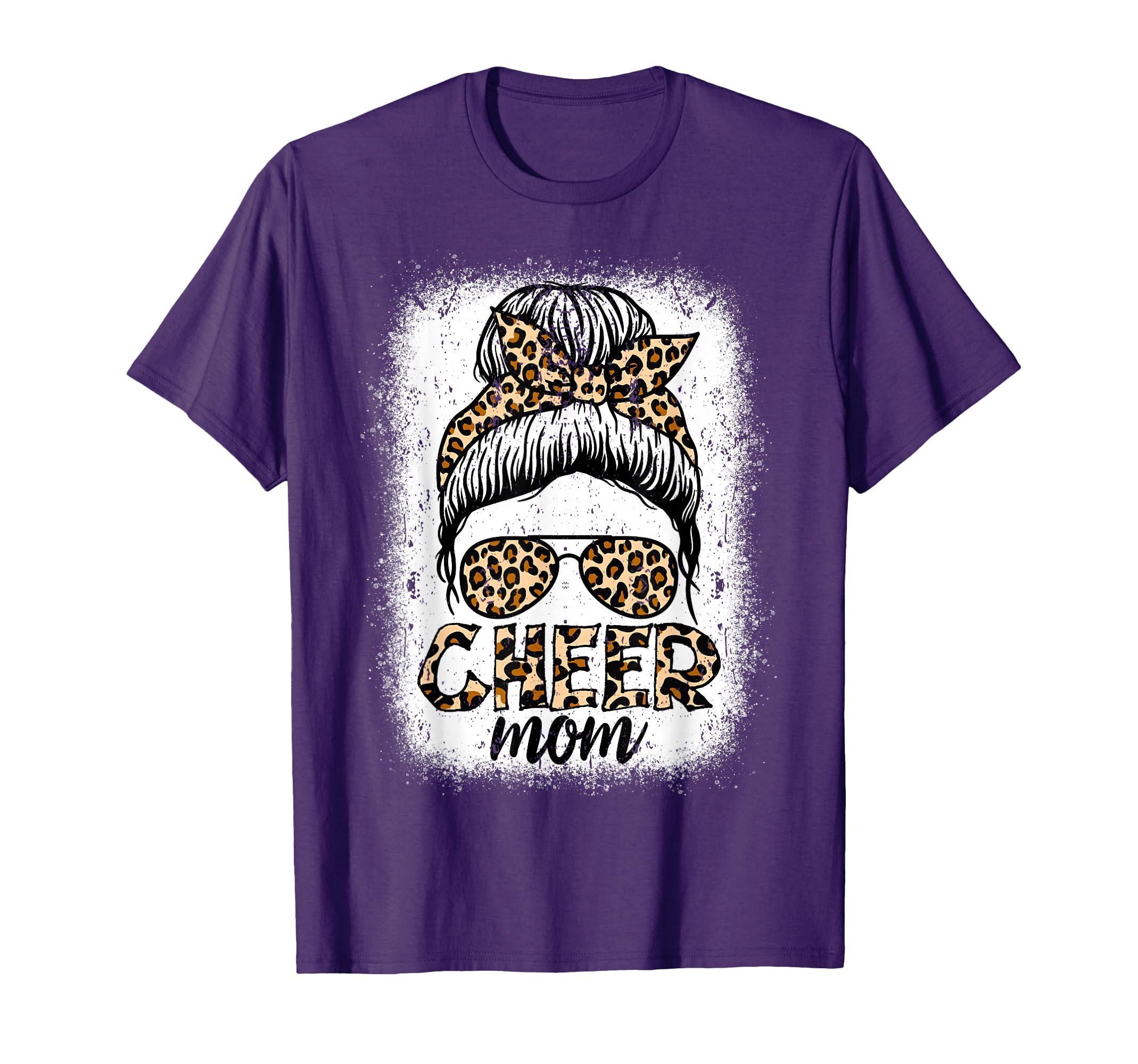 Messy Bun Cheer Mom Leopard Cheerleader T-Shirt - Custom Art Print Unisex