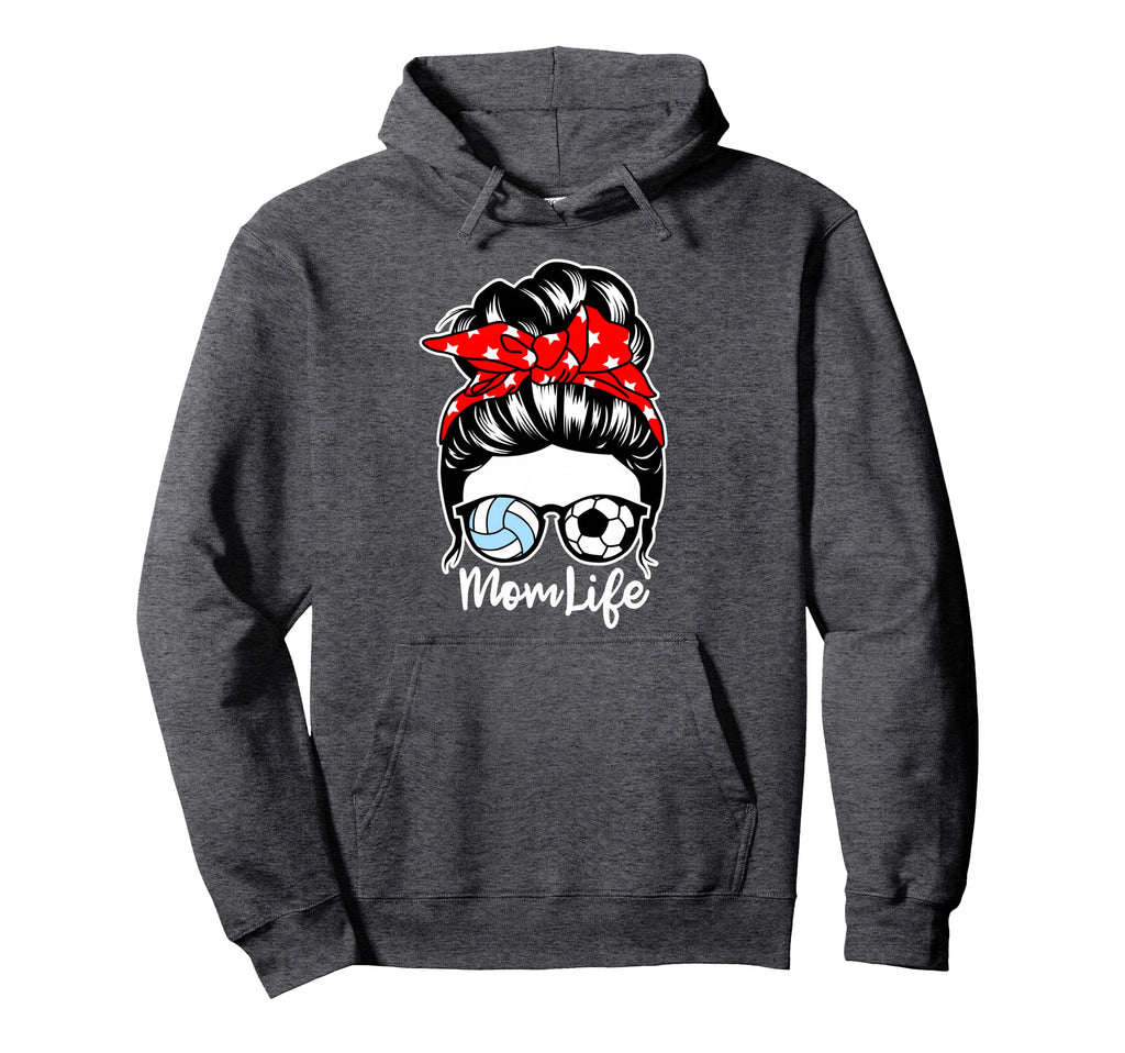 Mom Life Messy Bun Hair Soccer Hoodie - Unique Graphic for Adults