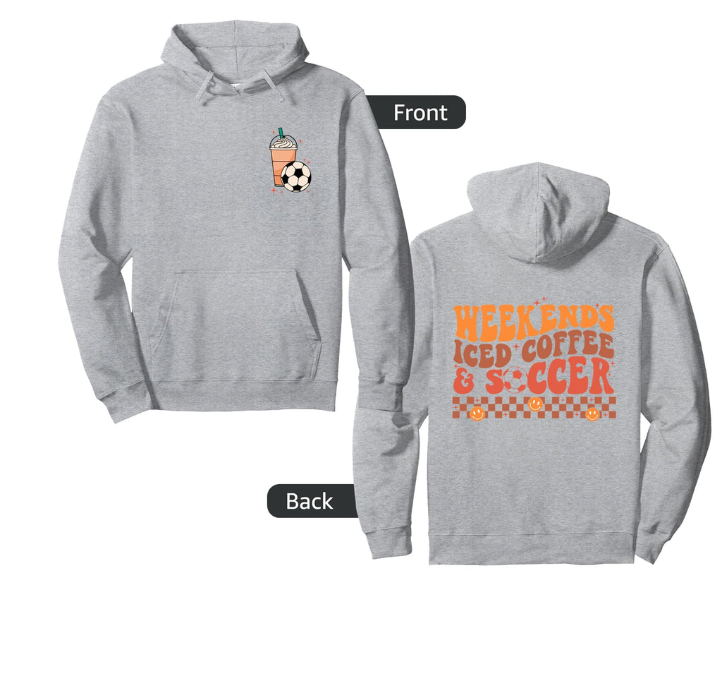 Weekends Iced Coffee And Soccer Groovy Hoodie - Trendy Graphic for Adults