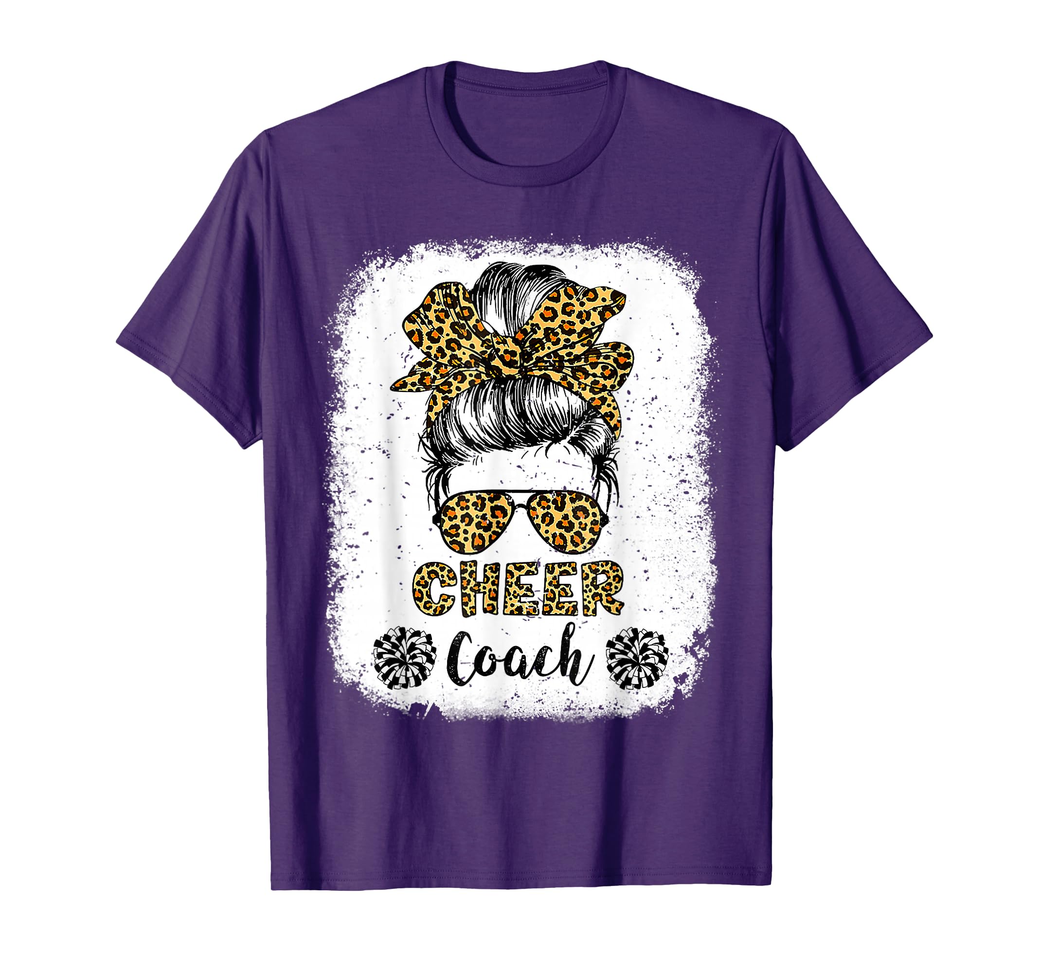 Cheer Coach Leopard Messy Bun T-Shirt - Custom Art Print Men Women
