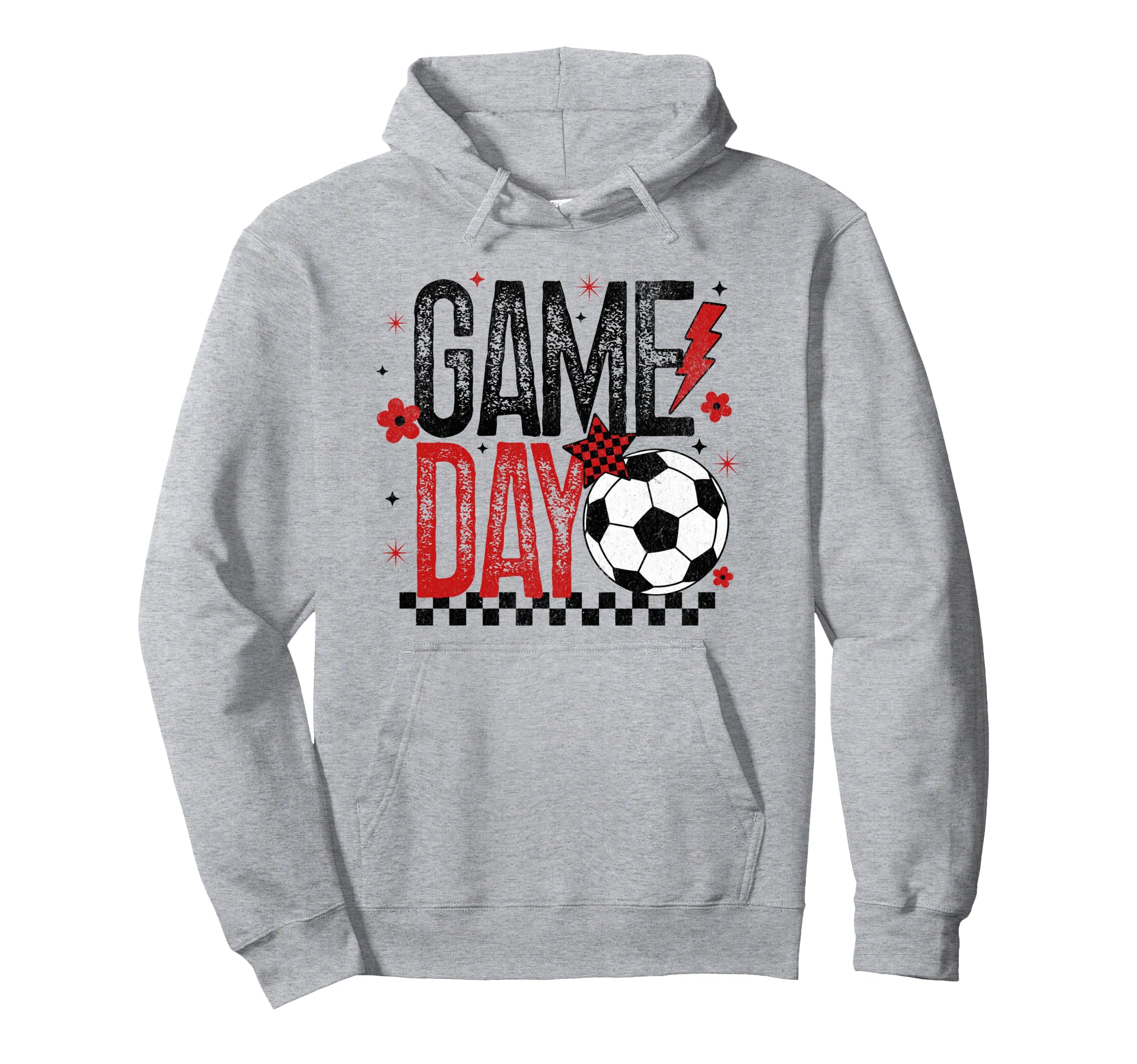 Game Day Soccer Season Checkered Black Hoodie - Trendy Graphic Men Women