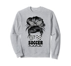 Soccer Mama Mom Messy Bun Cheer Coach Sweatshirt - Streetwear Style Unisex