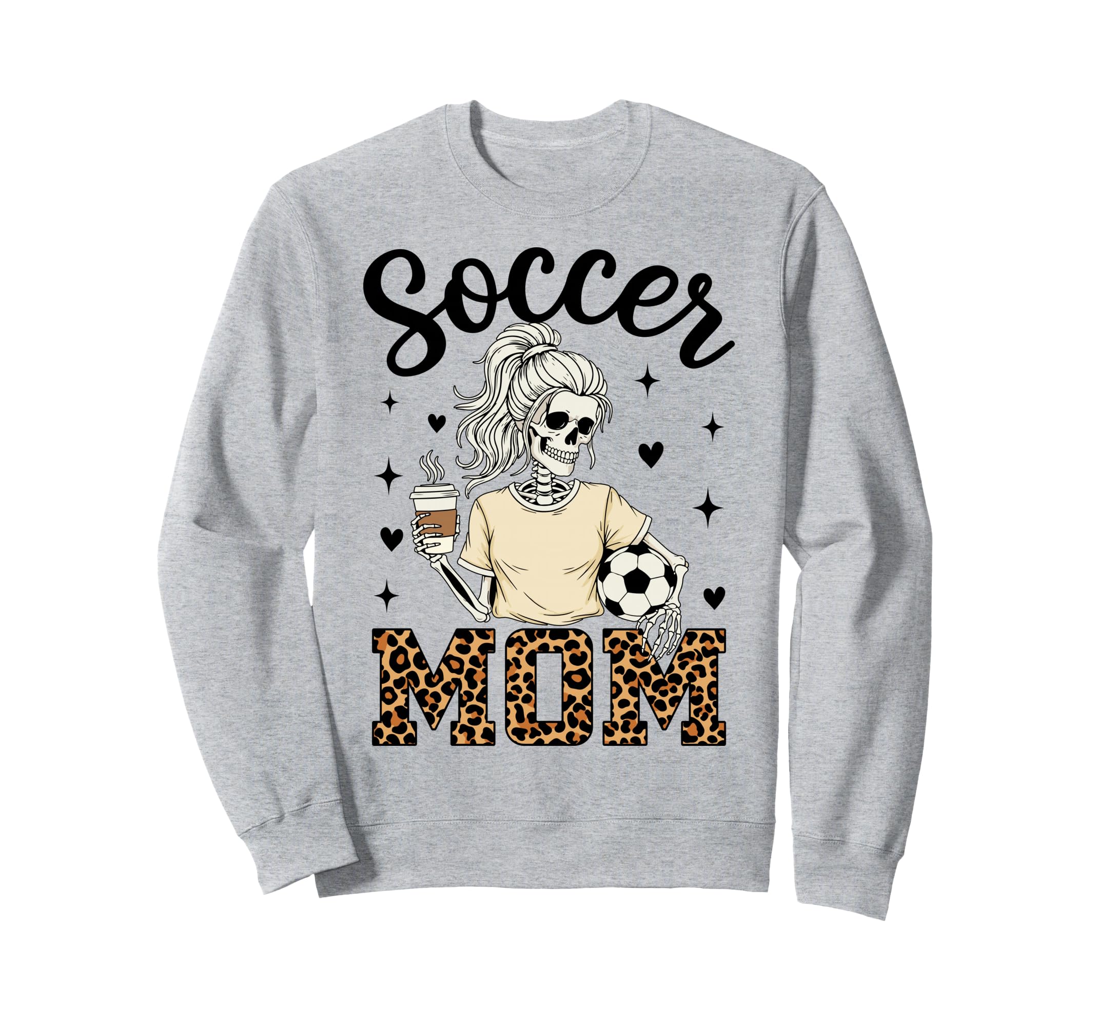 Skeleton Soccer Mom Coffee Leopard Sweatshirt - Trendy Graphic Unisex
