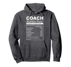 Funny Coach Nutrition Facts Label Sports Hoodie - Graphic Print for Adults