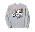 Cat Kitten Soccer Player Kicking Soccer Sweatshirt - Graphic Print Unisex