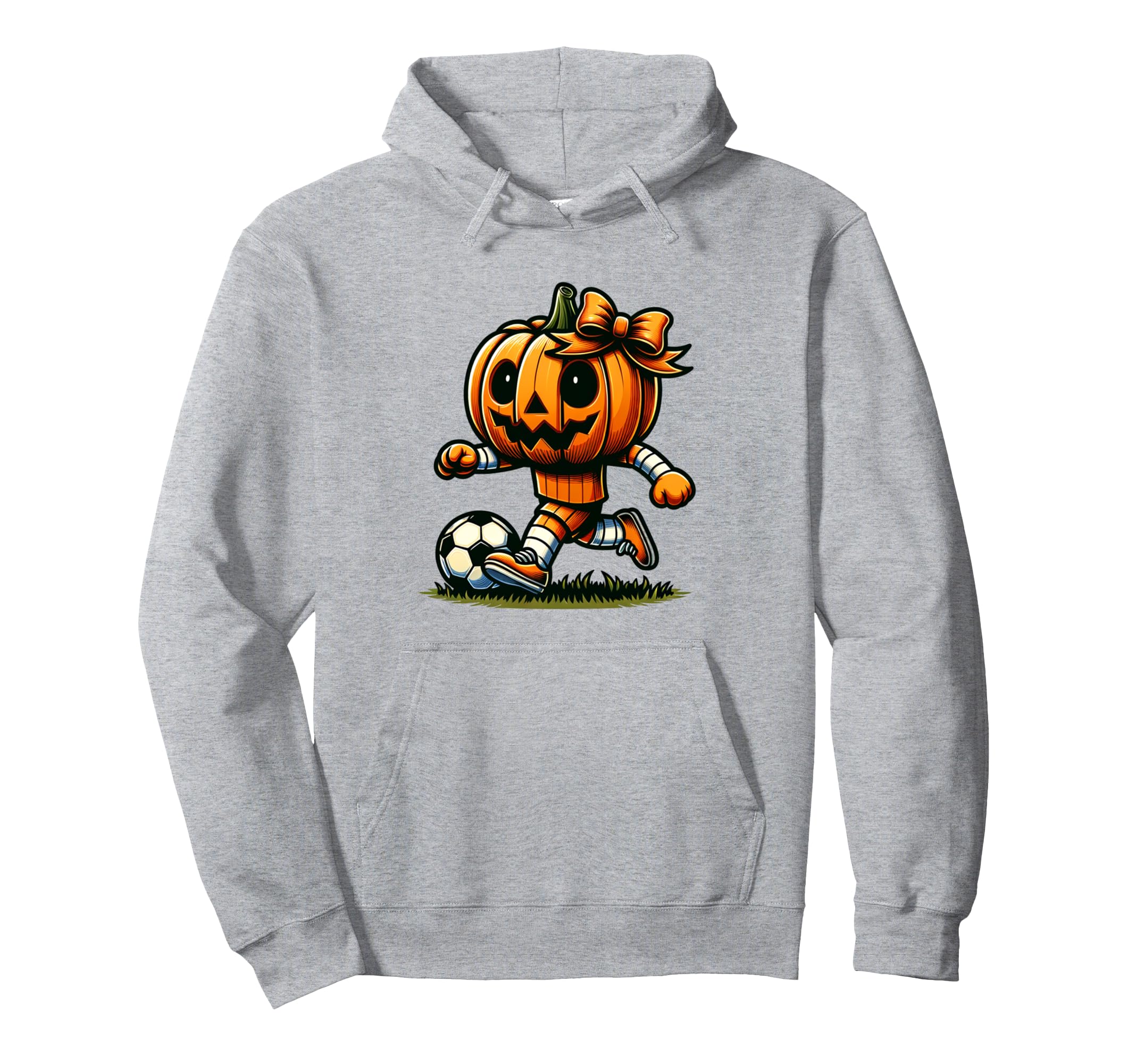 Pumpkin Playing Soccer Orange Bow Hoodie - Trendy Graphic Men Women