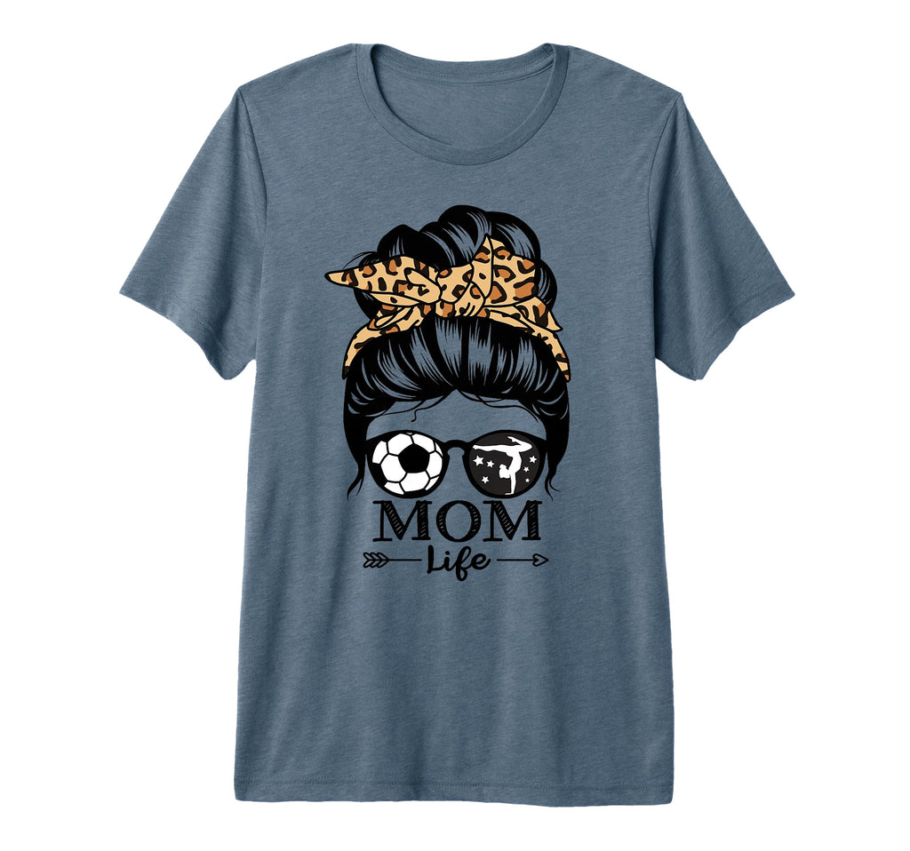 Mom Life Messy Bun Hair Funny Soccer T-Shirt - Custom Art Print Men Women