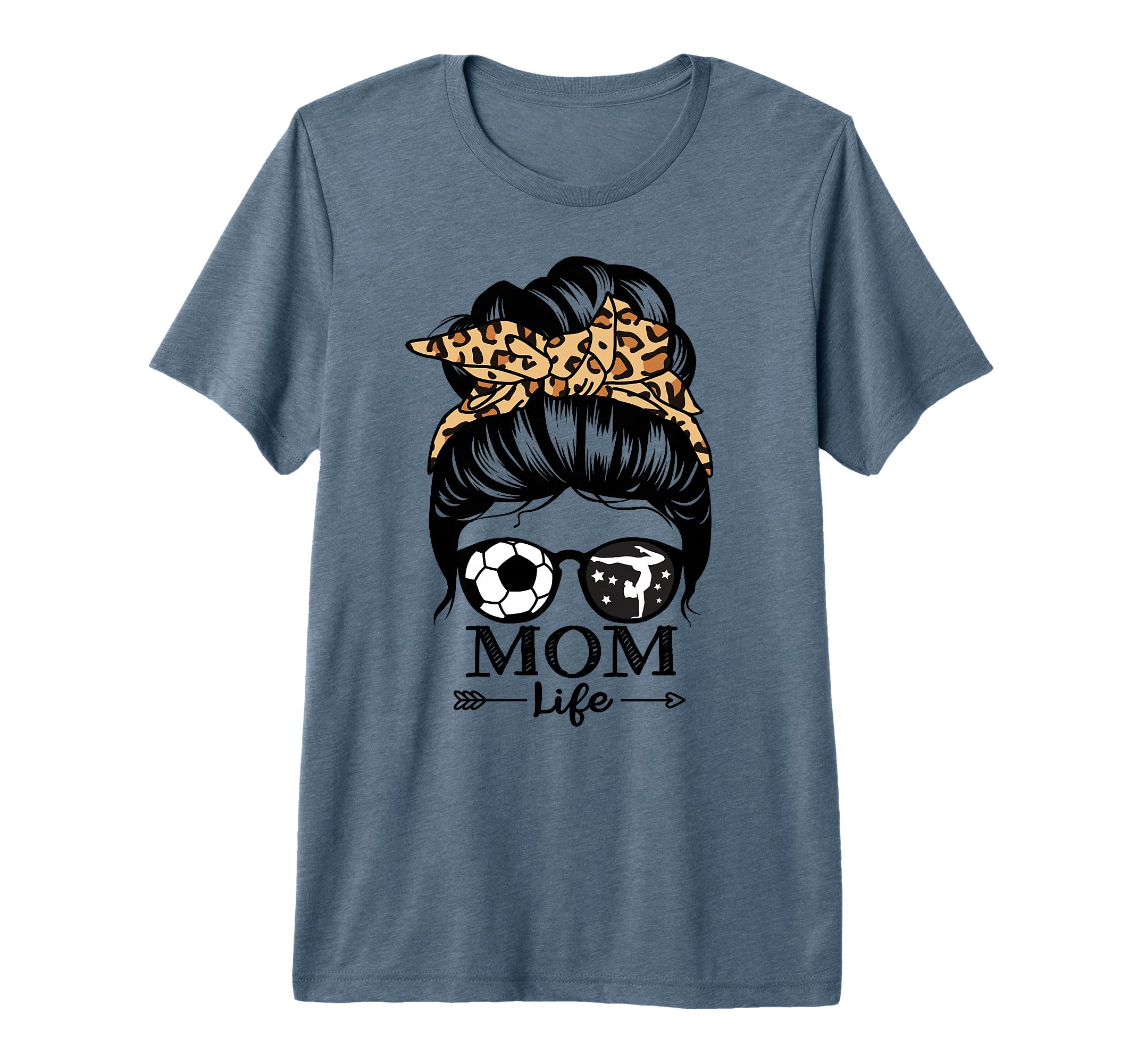 Mom Life Messy Bun Hair Funny Soccer T-Shirt - Custom Art Print Men Women