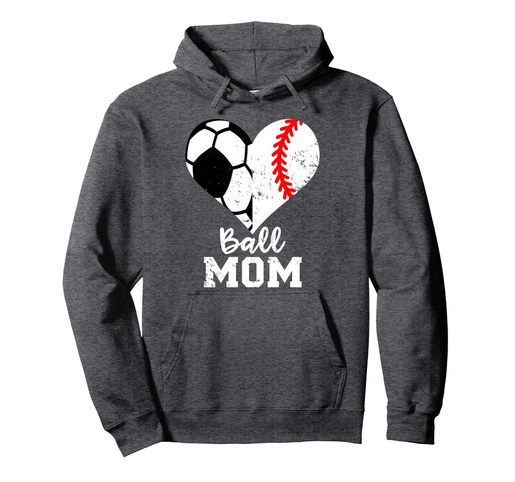 Ball Mom Heart Funny Baseball Soccer Hoodie - Fun Novelty Design Men Women