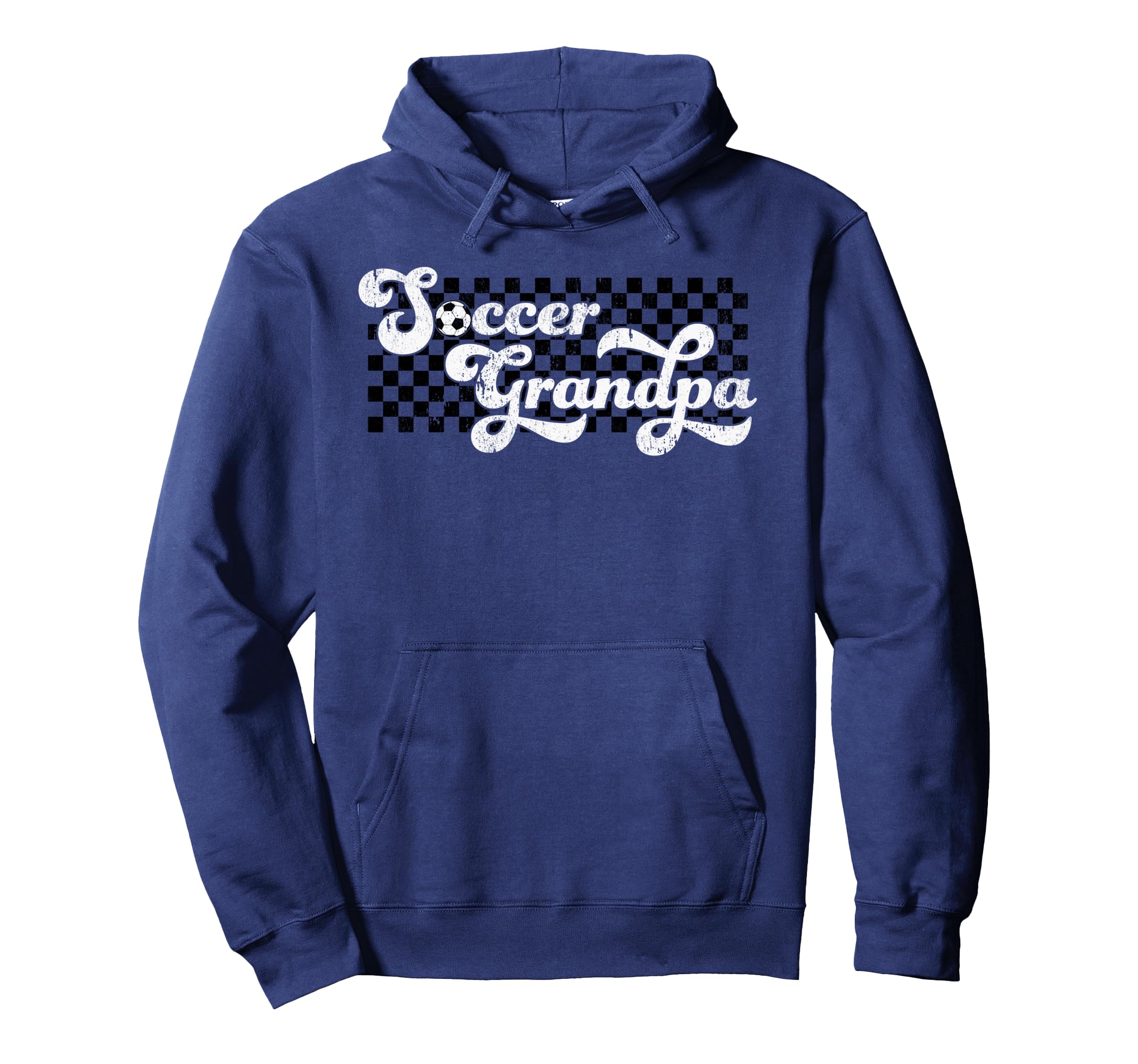 Soccer Grandpa Grandfather Checkered Hoodie - Unique Graphic Unisex