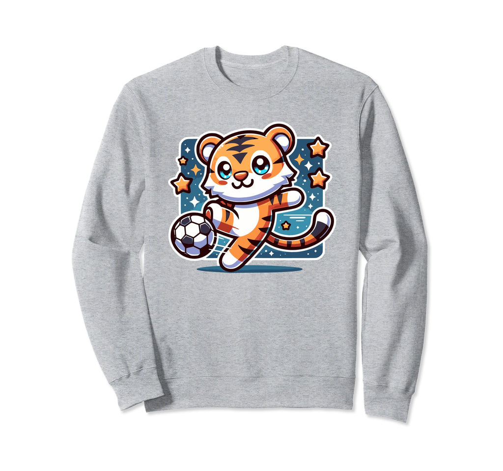 Tiger Soccer Player Kicking Soccer Ball Sweatshirt - Graphic Print Unisex