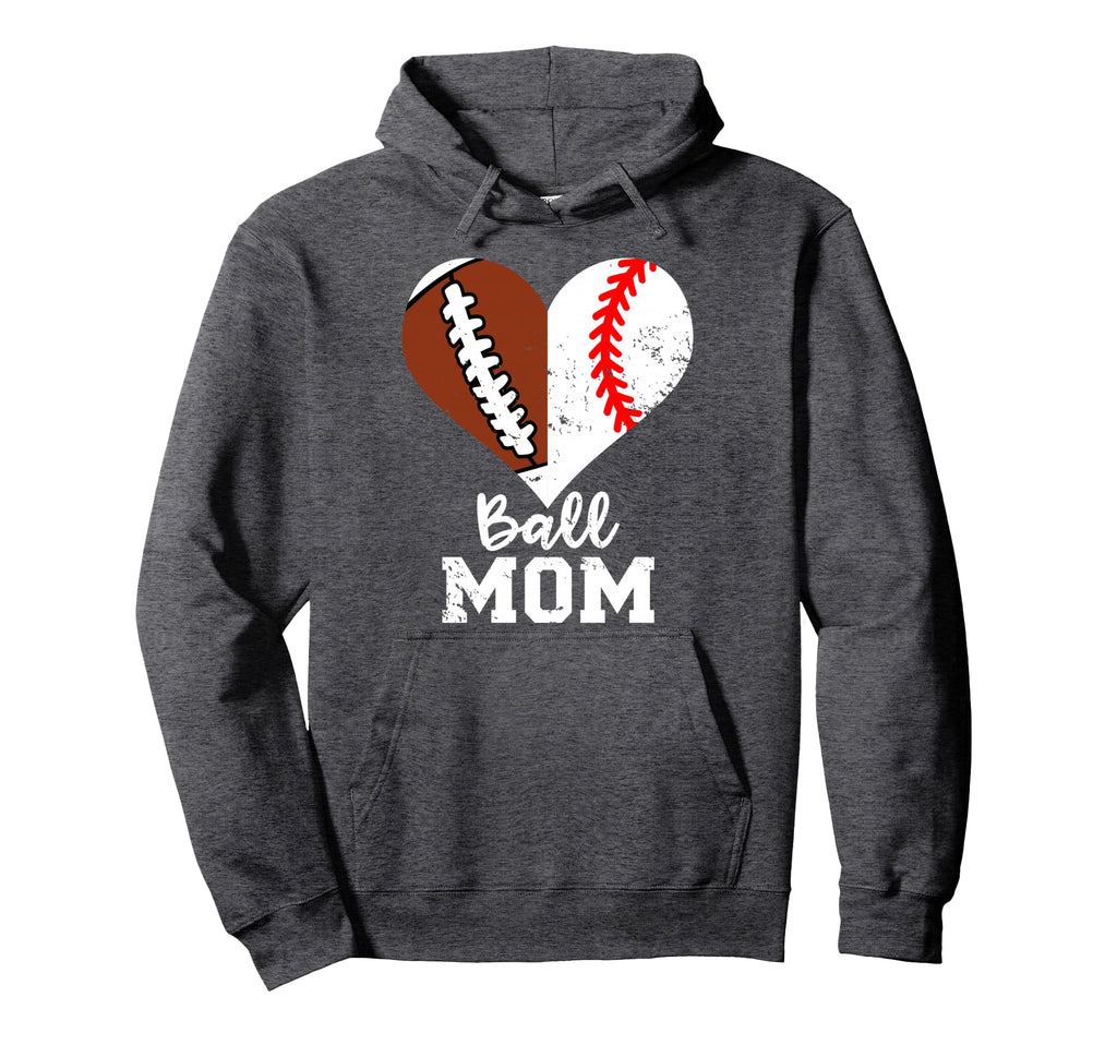 Ball Mom Heart Funny Football Baseball Hoodie - Unique Graphic Men Women