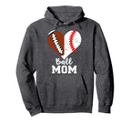 Ball Mom Heart Funny Football Baseball Hoodie - Unique Graphic Men Women