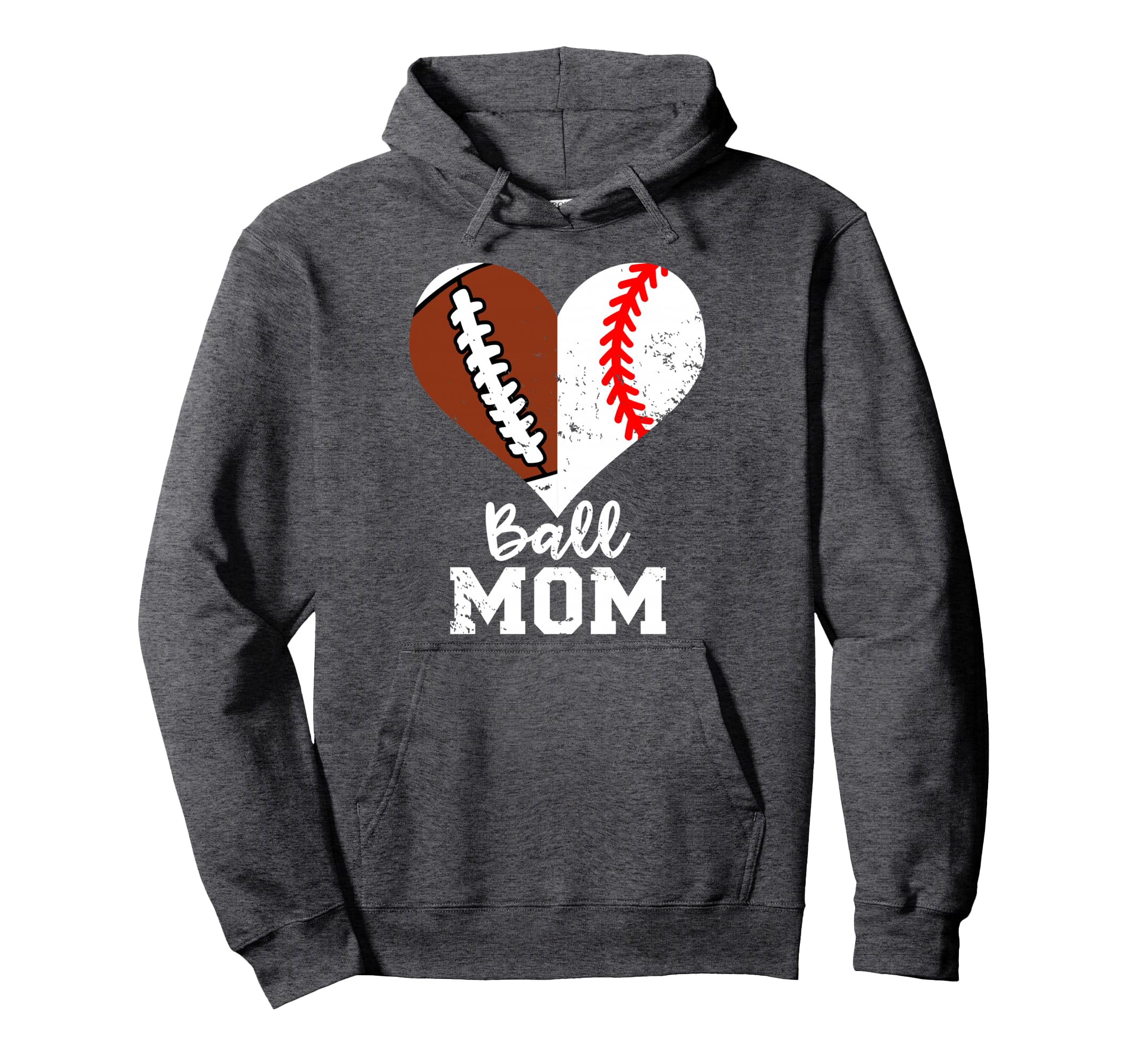 Ball Mom Heart Funny Football Baseball Hoodie - Unique Graphic Men Women