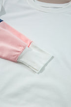 White French Terry Color Block Long Sleeve Top