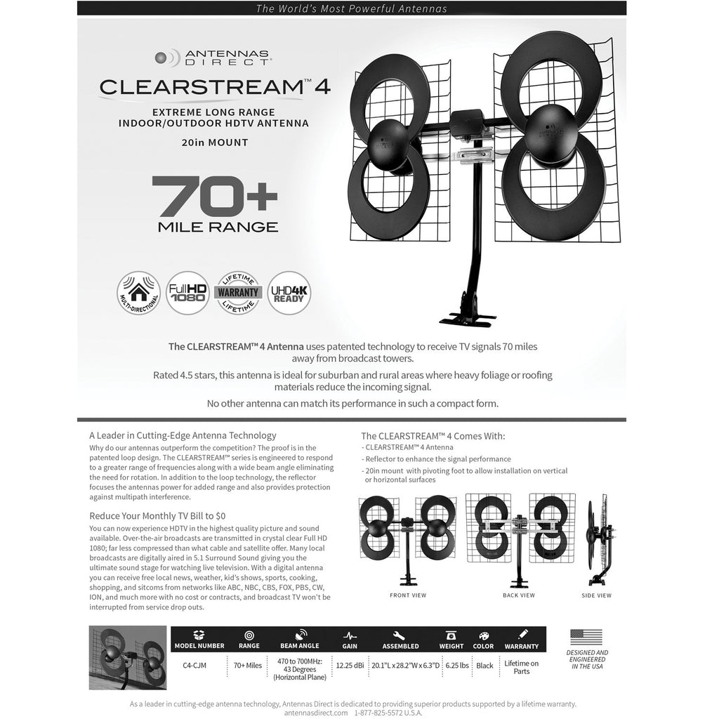 Antennas Direct C4-V-CJM ClearStream 4V Extreme Range Indoor/Outdoor HDTV Antenna