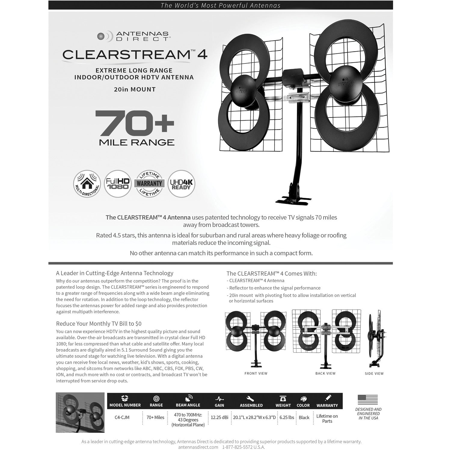 Antennas Direct C4-V-CJM ClearStream 4V Extreme Range Indoor/Outdoor HDTV Antenna