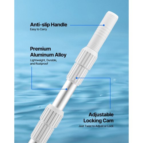 Pool Pole, 3.4 to 15 Ft Telescoping Swimming Pool Cleaning Poles, Professional Adjustable Telescopic Pole with 2 Extension Poles, Heavy Duty Cleaner Stick for Skimmer Net, Brush, Vacuum Head