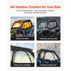 Cab Enclosure Upper Doors, Compatible with Polaris RZR XP 1000/XP Turbo 2014-2023, Soft Upper Doors, Windproof Upgraded Zipper UTV Soft Side Window Kit, Work with Side Mirrors and Windshields