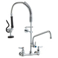 Wall-Mounted Kitchen Faucet, 25" Tall, 8" Center Distance, 12" Rotatable Spout, Includes Pre-Rinse Spray, Brass Build, Pull-Down Feature, Suitable for Multi-Compartment Sinks