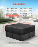 Outdoor Hot Tub Cover, 95 x 95 x 20 Inch Weatherproof and Waterproof Hot Tub Cover Protector, 600D Heavy Duty Oxford Fabric and 950N Tearing Strength, Square Spa Covers for Hottub, Black