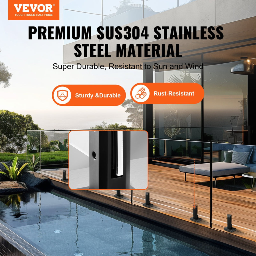 Glass Clamp, 10 PCS Square Glass Railing Bracket for 0.31 "-0.47 " Tempered Glass, 304 Stainless Steel Glass Mounting Clamp, 0.12 Thick Glass Shelf Bracket for Balcony, Garden, Deck, Stair