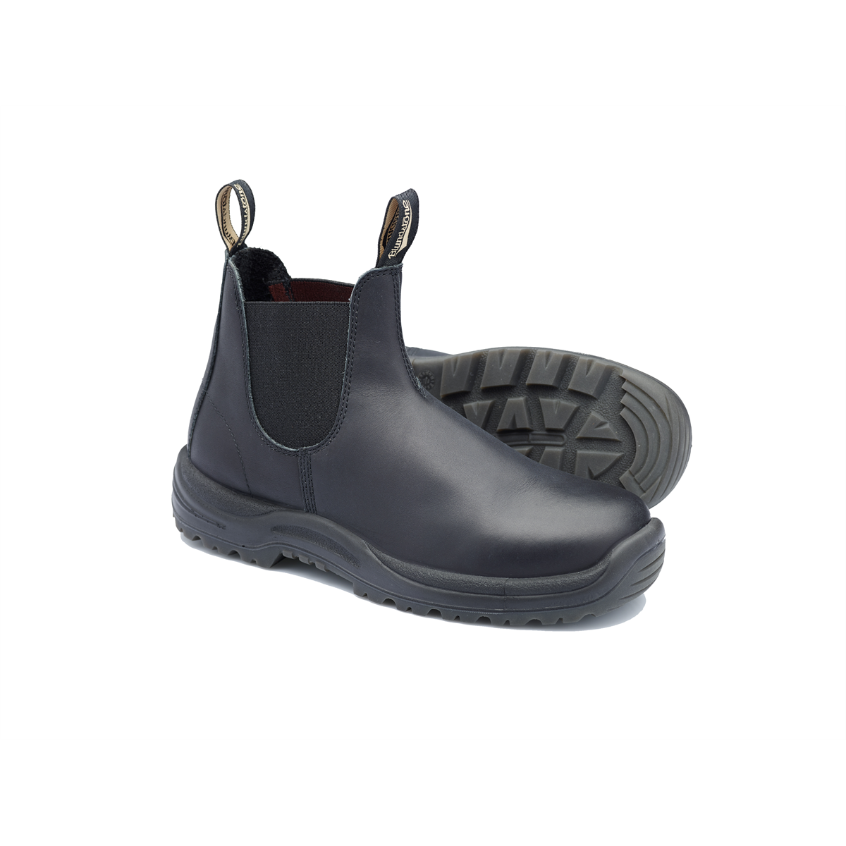 Blundstone Steel Toe Slip-On Elastic Side Boots w/ Kick Guard, Black, AU size 6.5, US size 7.5