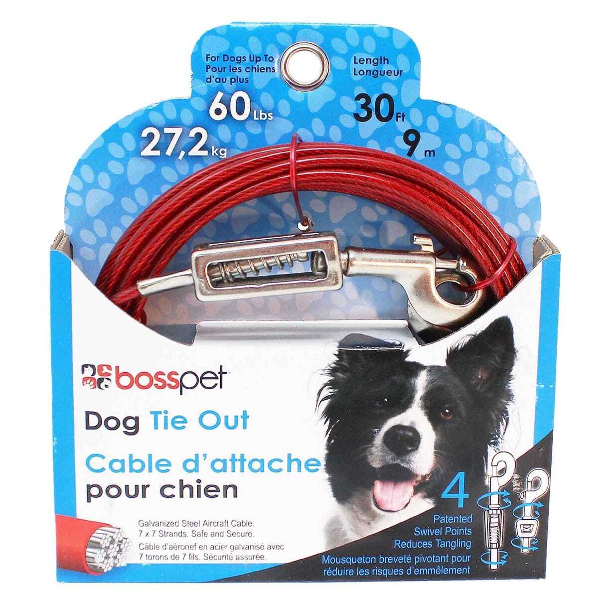 Boss Pet Large Vinyl Coated Cable Tie Outs with Springs 30 ft
