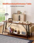 Narrow Console Sofa Table, 70.9 inches Behind Couch Table, 2-Tier Long Entryway Table and Skinny Hallway Table, Narrow Sofa Table with Metal Frame, for Entryway, Hallway, Living Room & Bedroom