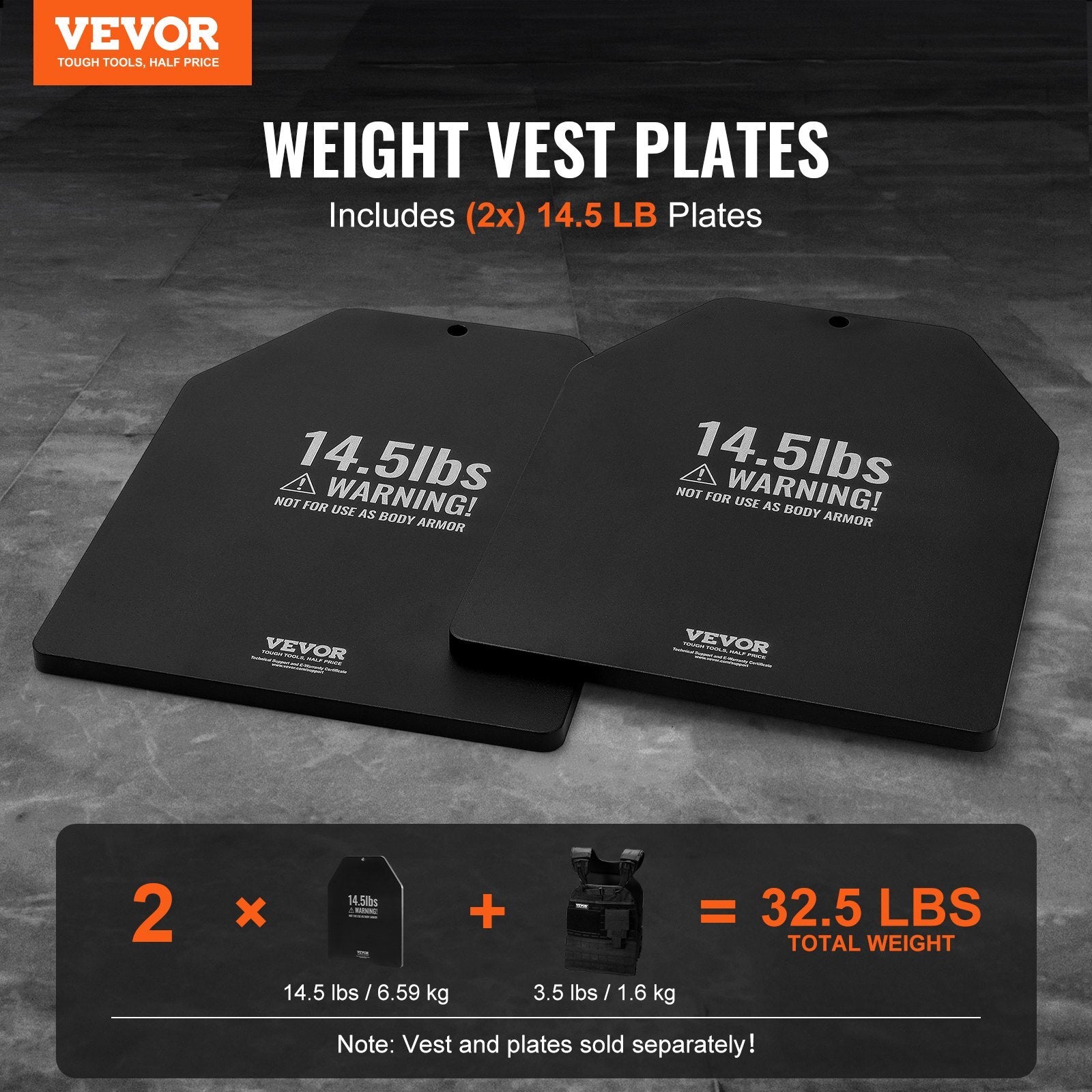 Weight Vest Plates, 14.5 LB Pairs, Premium Steel Weighted plates, Contoured Ergonomic Fit  WODs, Additional Weight for Weight Vests, for Strength Training, Running, Fitness, Heavy Workouts
