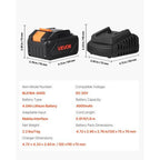 20V MAX, Portable Battery and Charger Combo, AC 110V, 4.0 Ah Lithium-Ion Battery Pack, 4000 mAh Large Capacity, Extended Runtime, Compatible with Series Tools, for Replacement and Fast Charging