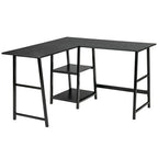 L Shaped Corner Computer Desk with Storage Shelves-Brown