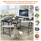 L Shaped Corner Computer Desk with Storage Shelves-Brown