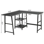 L Shaped Corner Computer Desk with Storage Shelves-Brown
