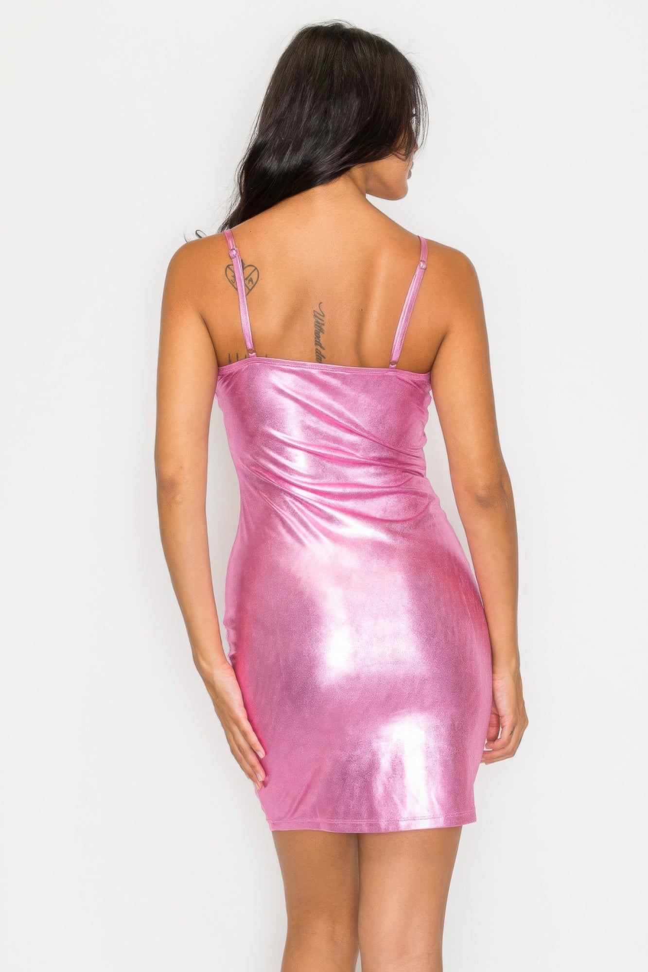 Scoop neck foil mini dress