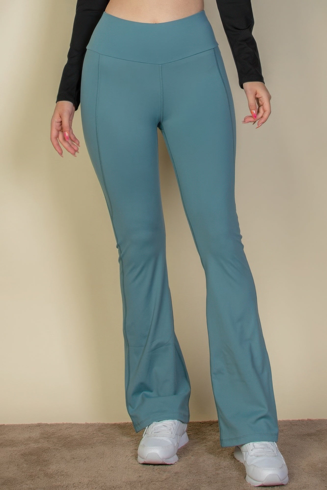 Wide waistband flare leg pants