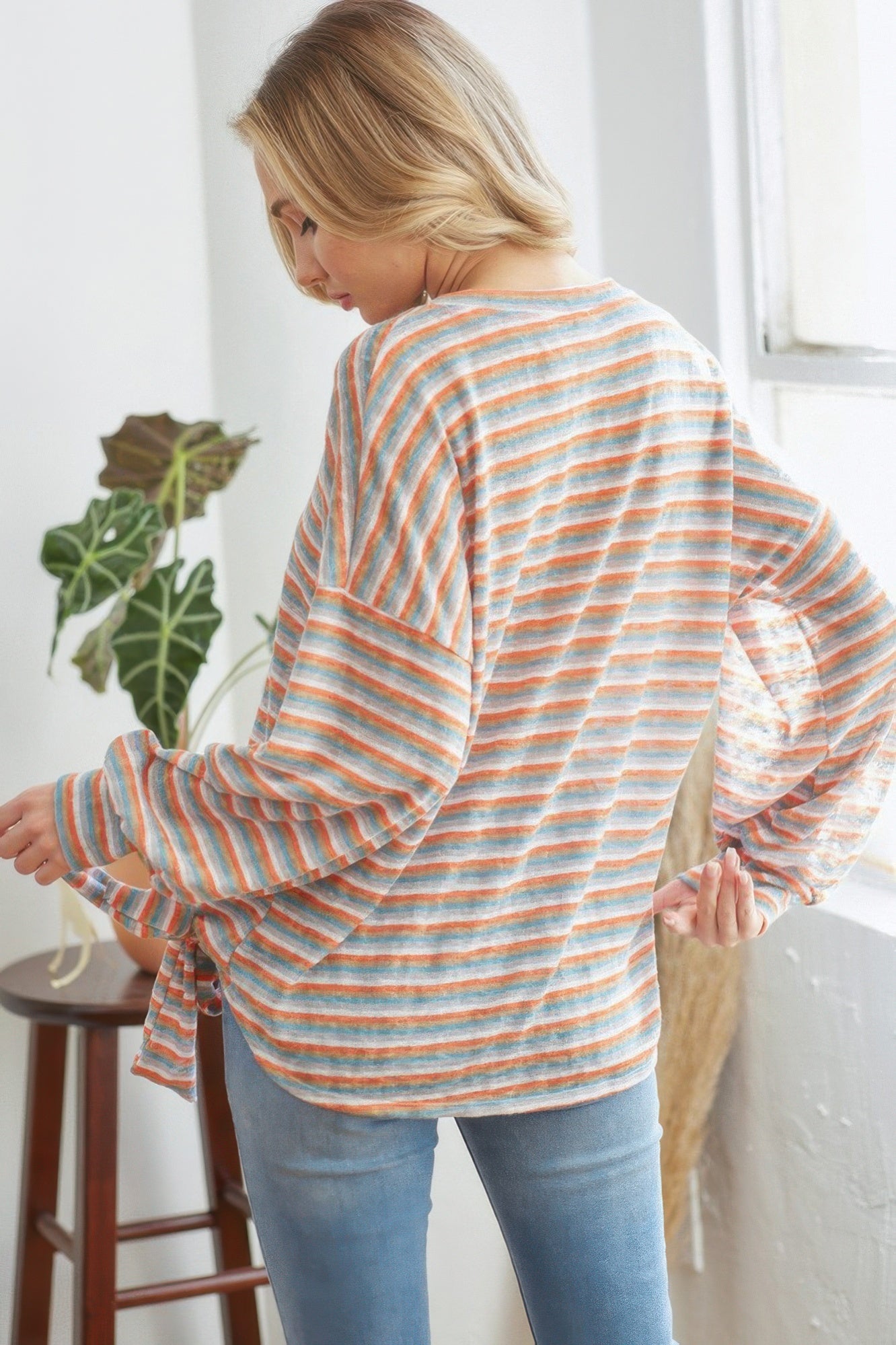 Striped Longsleeve Top With Ribbon