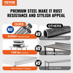 Stainless Steel Work Table, 24 x 28 x 26 Inch Commercial Food Prep Worktable, 3-Sided Backsplash Heavy Duty Prep Worktable, Metal Work Table with Adjustable Height for Restaurant Home Hotel